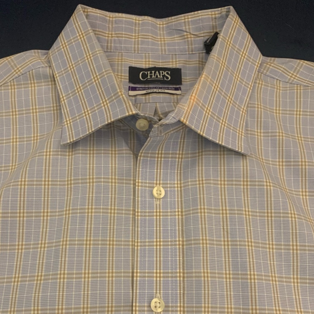 CHAPS NonIron Stretch Collar Muted Plaid Dress Shirt